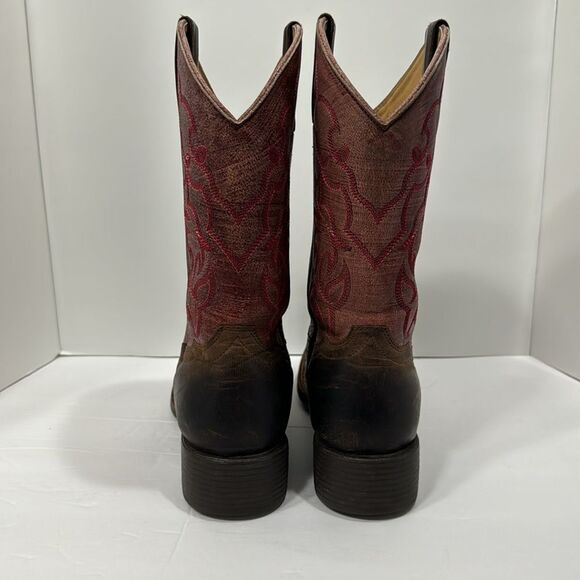 Shyanne Mens Cowboy Boots Brown Leather Red Stitch Square Toe Size 8.5M Rodeo - Picture 2 of 14